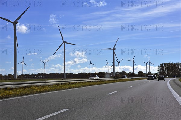 Wind turbines on the A9 motorway near Halle