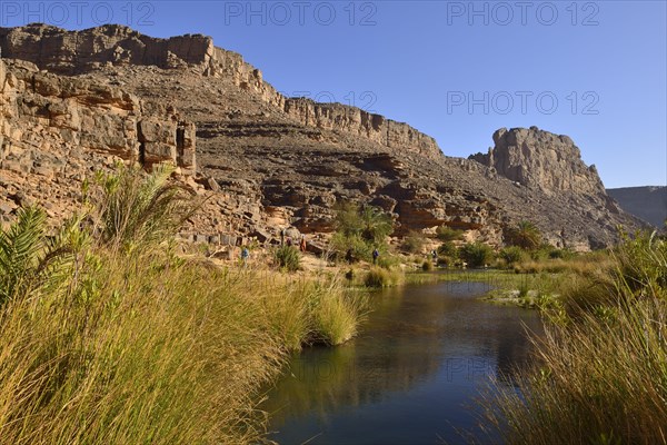 Group of people hiking in Iherir Canyon