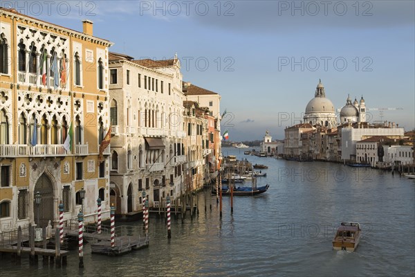 View from the Ponte dell'Accademia bridge on buildings and the church of Santa Maria della Salute on the Grand Canal