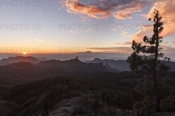 View from Pico de las Nieves in Gran Canaria across Roque Nublo to Mount Teide in Tenerife