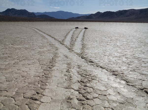 Tracks created by the mysterious moving rocks at the 'Racetrack'