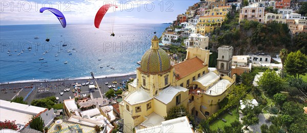 Paraglider over town of Positano