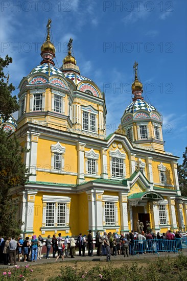 Believers at the entrance to Ascension Cathedral