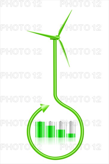 Batteries with different levels of charge with a wind turbine