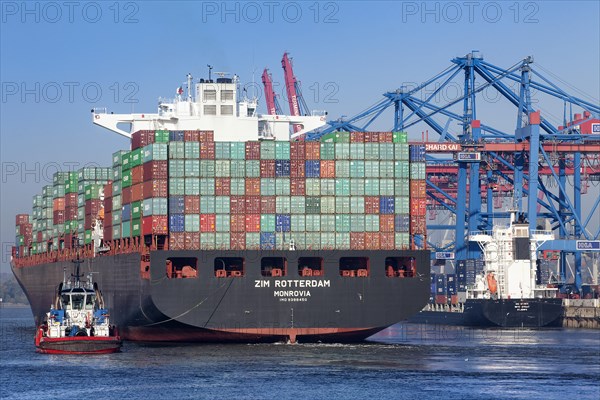 Fully loaded container ship