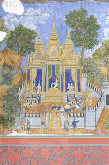 Reamker frescoes adorning the walls of the Royal Palace complex in Phnom Penh