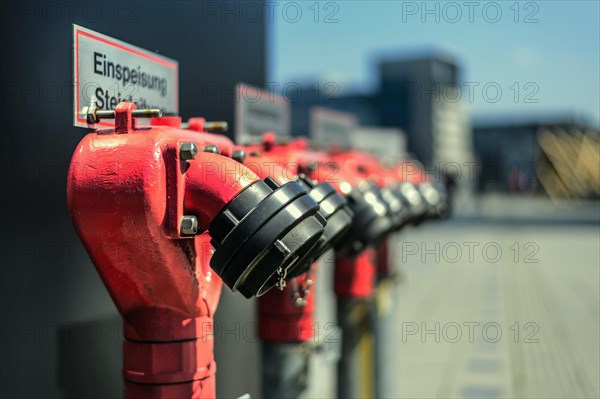 Fire fighting water connections in a row