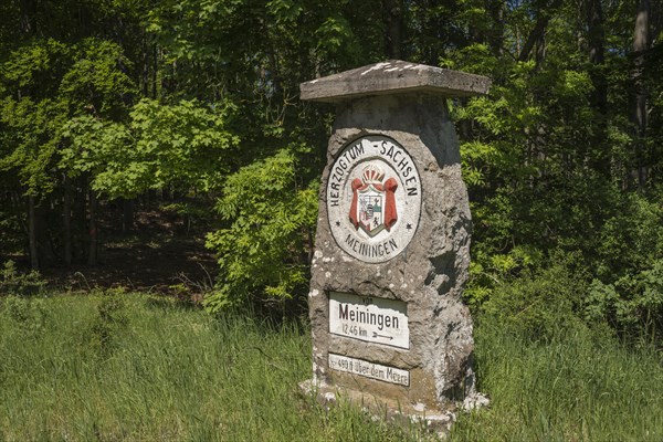 Historic boundary stone with crest of the Duchy of Saxe-Meiningen