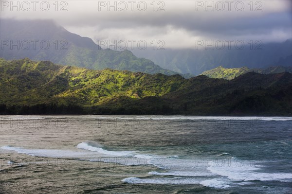 Hanalei Bay with mountain scenery