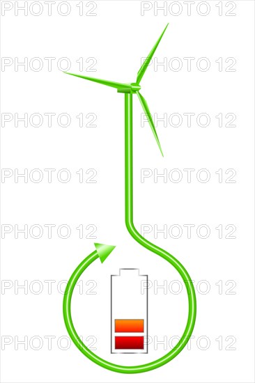 Charging battery symbol with a wind turbine