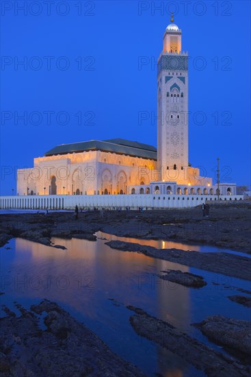 Hassan II Mosque at dusk