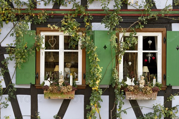 Half-timbered house with Christmas decorations