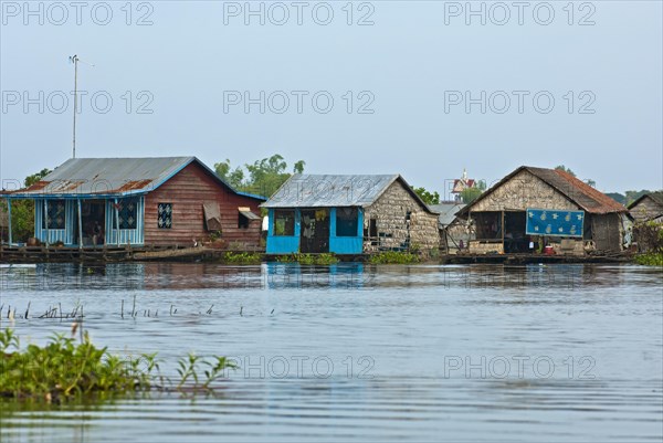 Houseboats of a floating village on the Tonle Sap lake