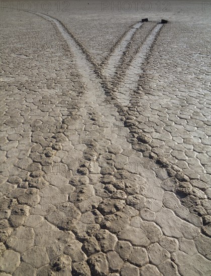 Tracks created by the mysterious moving rocks at the 'Racetrack'