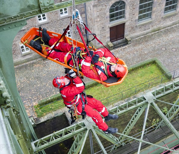 Firefighters practicing rescue from heights on the old Henrichenburg boat lift