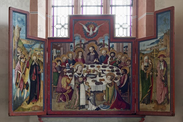 Christ with the Apostles at table with Mary and Martha