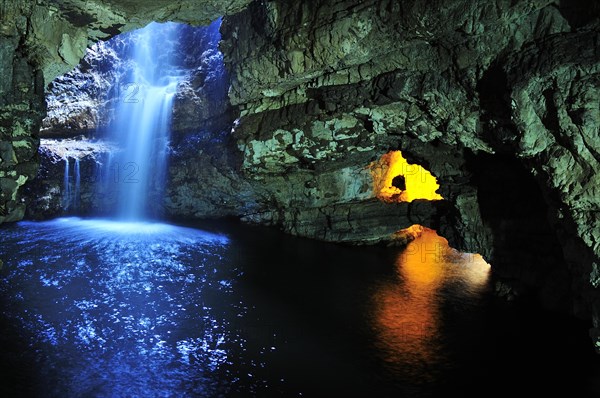 The underground waterfall of the Allt Smoo stream in Smoo Cave