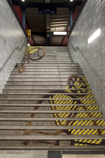 Staircase to the museum platform with the disused tracks 4 and 5 of Oberhausen central railway station