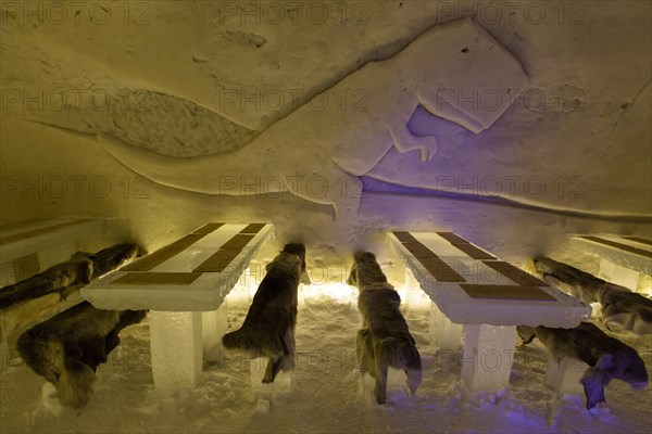 Tables and benches made of ice