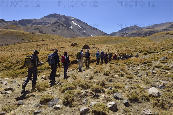 Group of people hiking on Hesarshal plateau