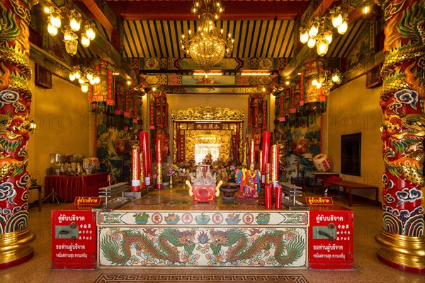 Offerings at the altar of the Chinese Sanjao Phuya Temple or Saan Chao Pu Ya Temple