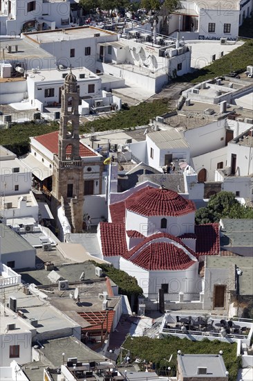 Roofs of the town of Lindos with Panagia Church