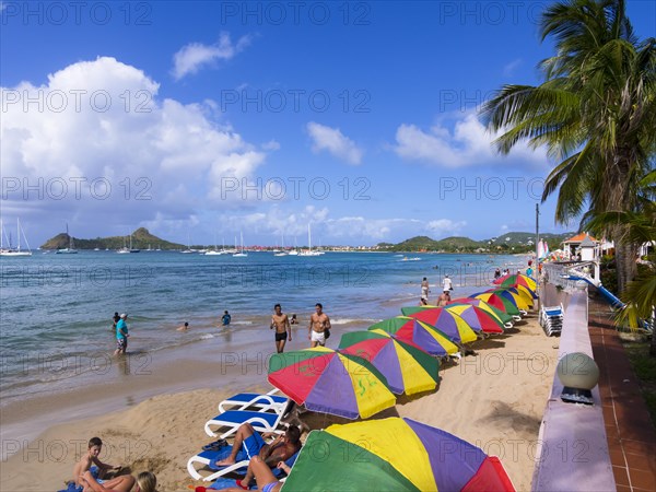 Deck chairs on the beach of Rodney Bay