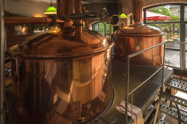 Copper brew kettles in an inn