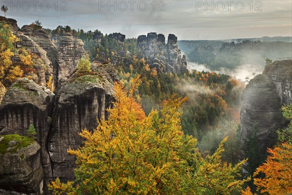View from the Bastei in fall at dawn