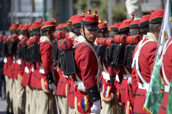 Presidential Guard in historical uniform on Plaza Murillo square