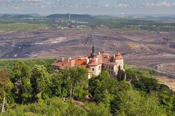 Jezeri or Eisenberg Chateau and lignite coal mines near Most and Litvinov