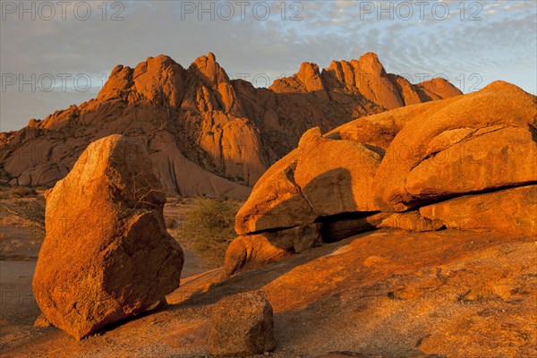 Landscape with rocks around the monadnock of Spitzkoppe Mountain