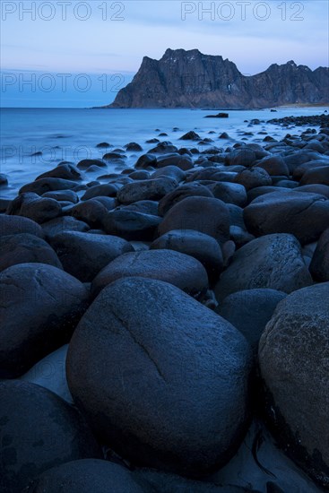 Round stones on the beach of Utakleiv
