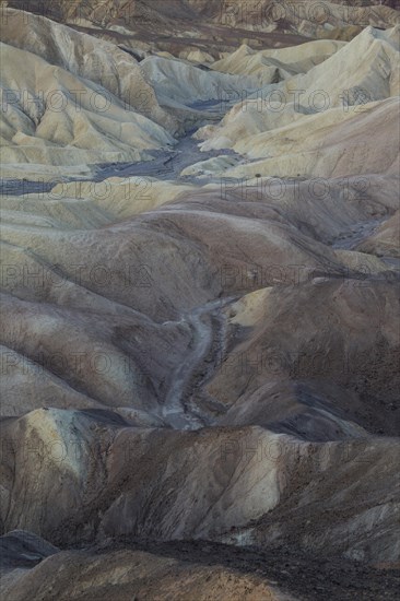 The eroded badlands of Gower Gulch at dawn