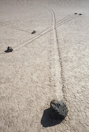 Tracks created by the mysterious moving rocks at the 'Racetrack'