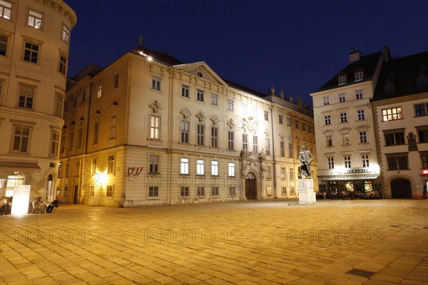 Judenplatz square with the Lessing statue and the memorial for the victims of the Shoah