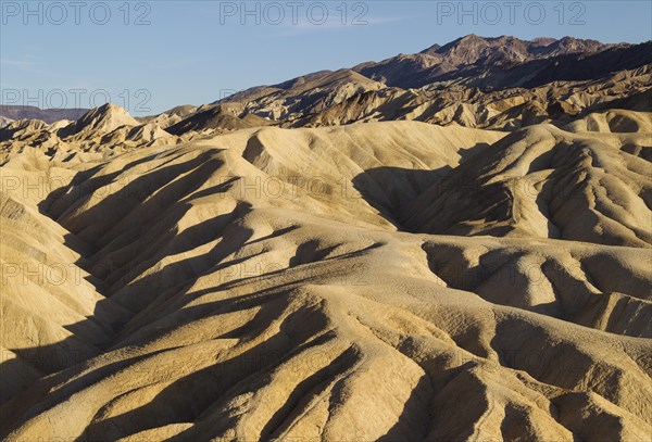 Eroded badlands in the Gower Gulch seen from Zabriskie Point in the evening light