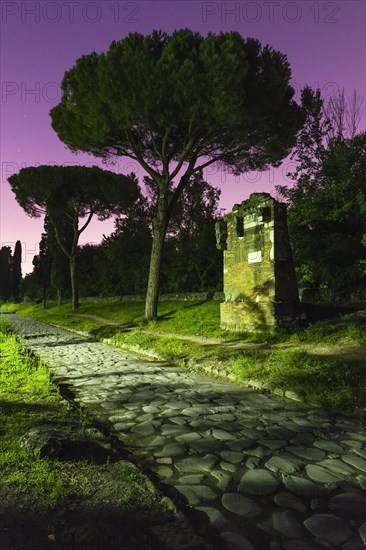 Ancient Roman tombs at dusk