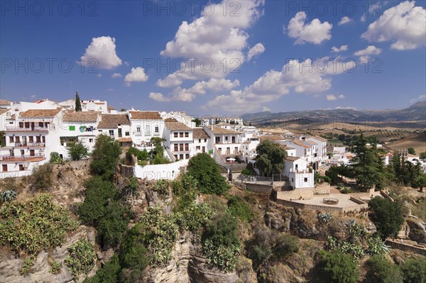 View of houses across El Tajo Gorge