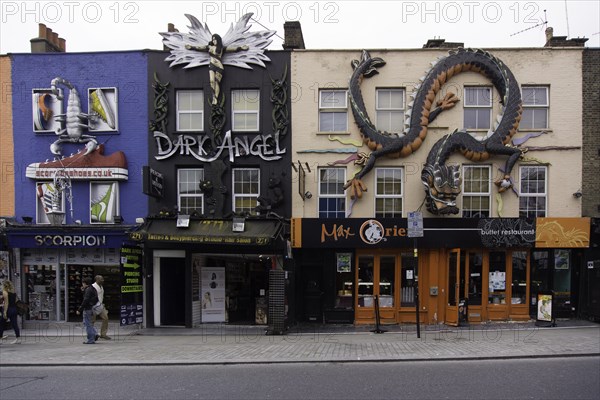 Typical street scene with colourful houses in Camden Town