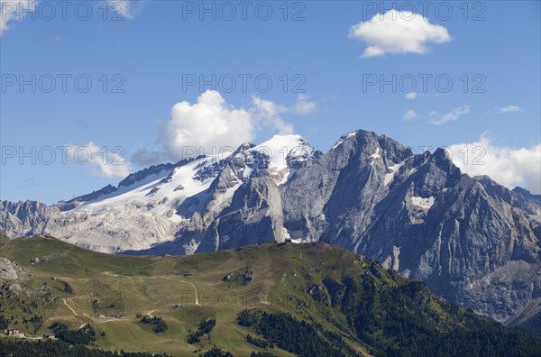 View from Sella Pass towards Marmolada Mountain