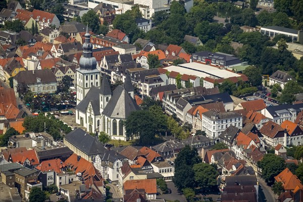 Protestant Church of St. Mary with the marketplace with market stalls