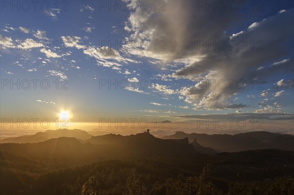 View from Pico de las Nieves in Gran Canaria across Roque Nublo to Mount Teide in Tenerife