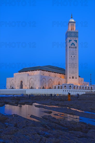 Hassan II Mosque at dusk