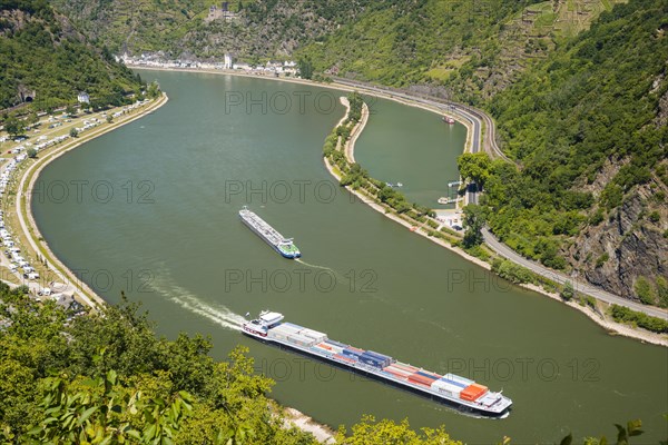 View from Loreleyblick Maria Ruh lookout point on the Rhine and Rhine bend