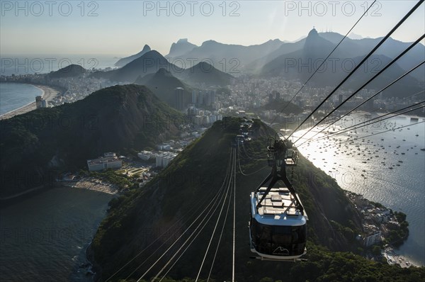View from the Sugarloaf Mountain or Pao de Acucar and the famous cable car