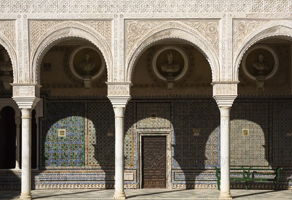 Highly artistic decoration in the main courtyard of the mansion Casa de Pilatos