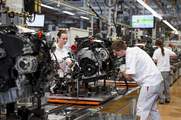 Man working on the production line of the Audi A3 at the Audi plant