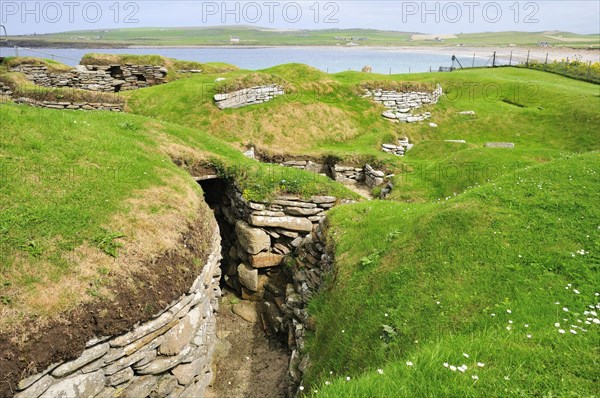 Excavation site at the Neolithic settlement of Skara Brae