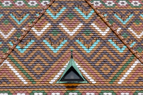 Colourfully glazed tiles on the roof of the Matthias Church